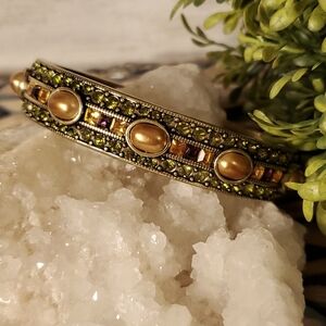 Heidi Daus "Tantalizing" Crystal and Cabochon Hinged Bracelet EUC